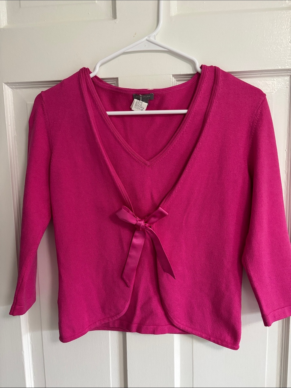 Ann Taylor Hot Pink V-Neck Tie-Front Sweater set